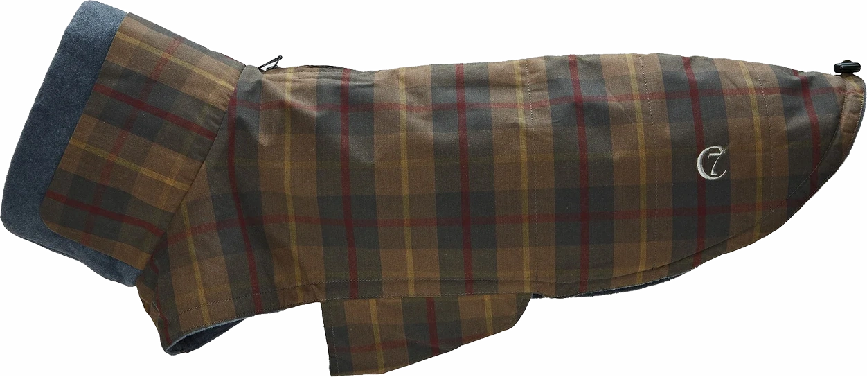 Product reference: Cloud7 tartan dog coat with blue collar